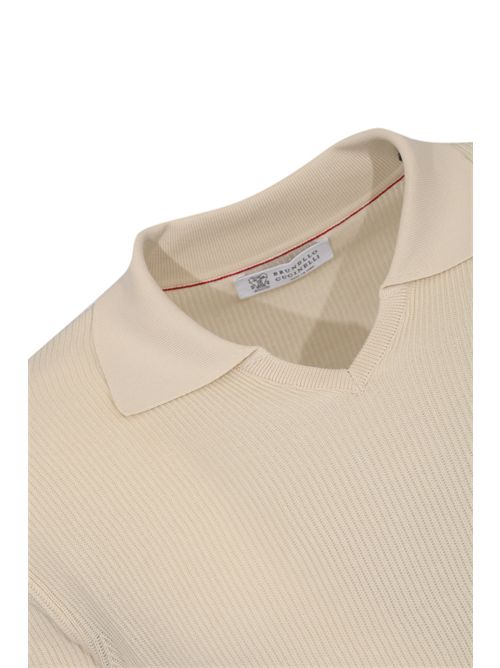 Polo a costine in cotone English white BRUNELLO CUCINELLI | M29400015CSG56